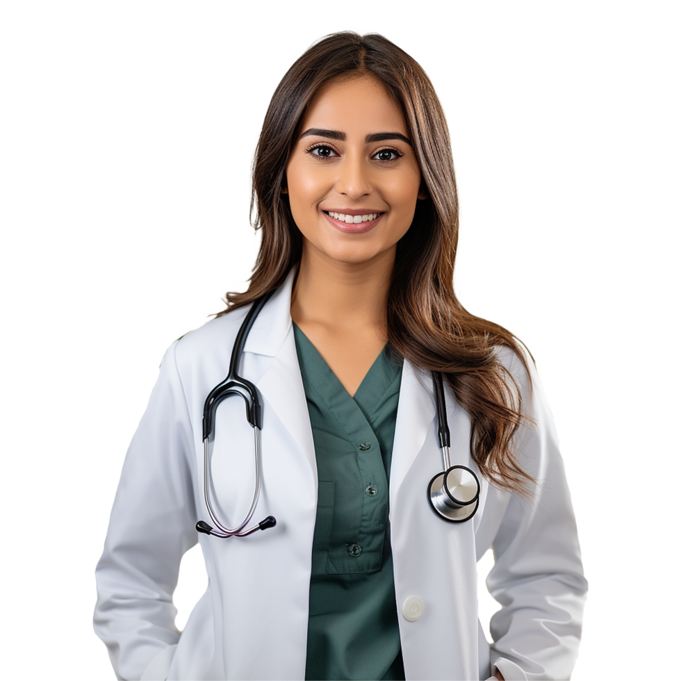 ai generated a female doctor with a stethoscope isolated on transparent background free png