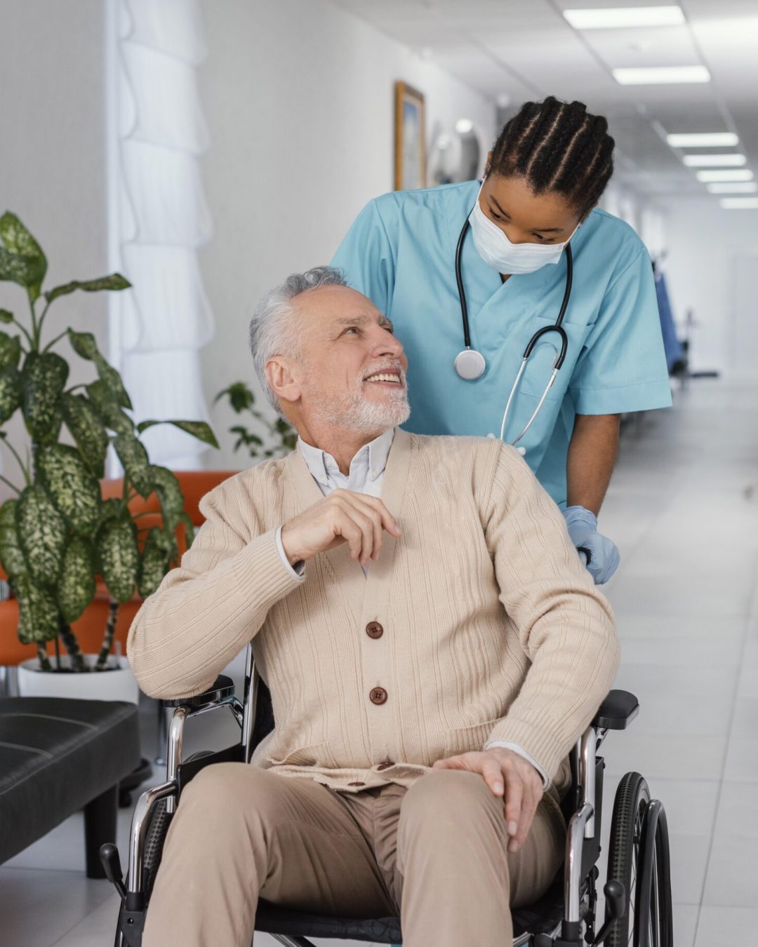 medium shot health worker helping patient